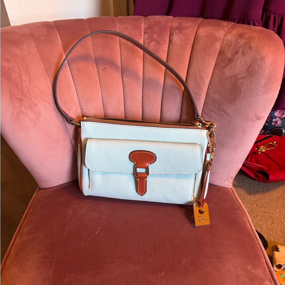 Dooney & Bourke Crossbody Bag in Tan and Blue with Polished Finish